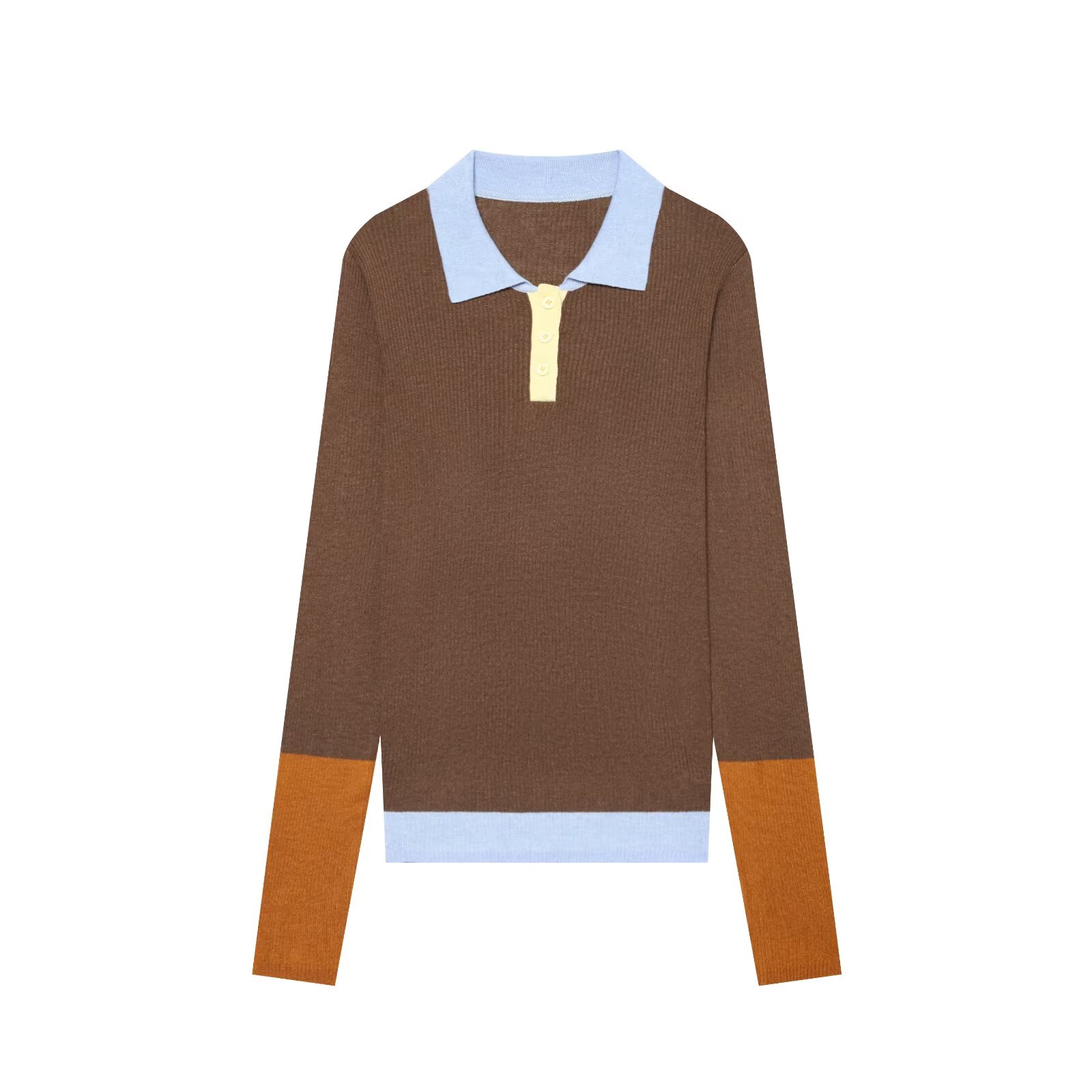 Women'S Fashion For 2026 - เสื้อถักคอโปโลทรงเข้ารูปสไตล์ลำลองสำหรับใส่ทำงาน ลายคัลเลอร์บล็อก แขนยาว แฟชั่นลำลองสำหรับผู้หญิง คอลเลคชั่นใหม่ฤดูใบไม้ร่วง/ฤดูหนาว 2026