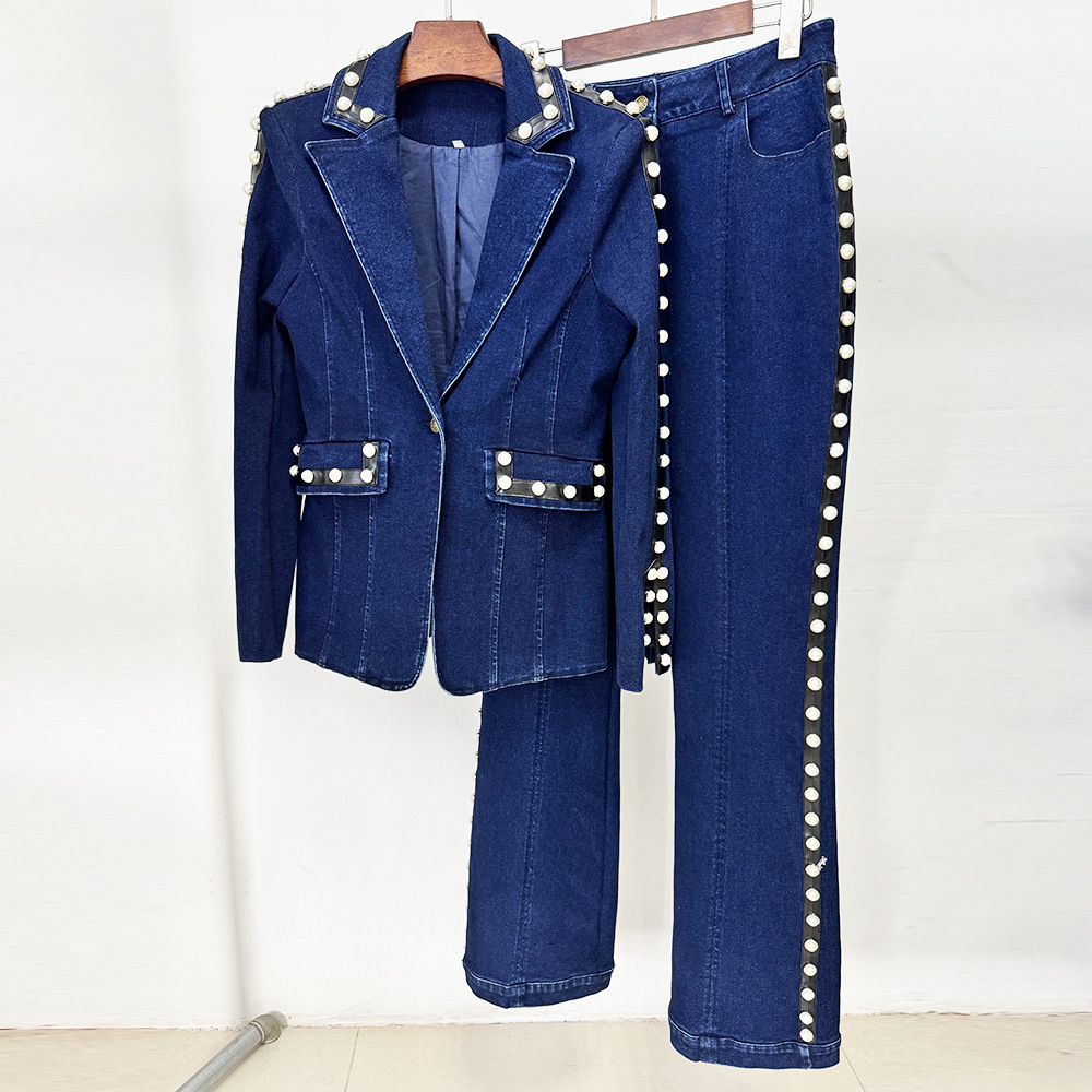 Women'S Fashion Denim Jacket - ชุดสูทดีไซน์เนอร์คุณภาพสูงรุ่นใหม่ล่าสุดปี 2026 ชุดแจ็คเก็ตยีนส์ประดับลูกปัดสำหรับผู้หญิง 2 ชิ้น