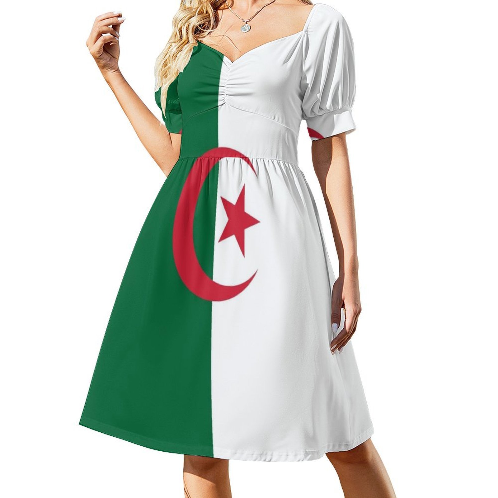 Women Fashion Gown - ชุดเดรสสไตล์โบฮีเมียนลายธงชาติแอลจีเรีย ชุดเดรสหรูหราสำหรับงานแต่งงานริมชายหาด งานปาร์ตี้ ชุดเดรสสไตล์อาหรับ ชุดเดรสสไตล์ทามาซีต์ ชุดเดรสสไตล์เหนือสำหรับเด็กผู้หญิง