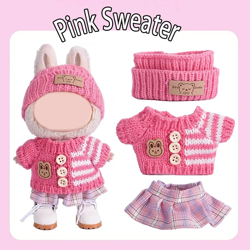 Women'S Fashion Kilt - ชุดเสื้อผ้าสีชมพู 1 ชุด เหมาะสำหรับตุ๊กตา Labubu (ผ้าคลุมศีรษะ