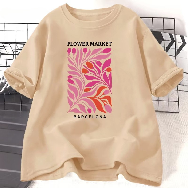 Women'S Fashion Market Size - ตลาดดอกไม้บาร์เซโลนาเสื้อยืดผู้หญิงผ้าฝ้ายลายดอกไม้เสื้อยืดลำลองแขนสั้นคอกลมฤดูร้อนเสื้อยืดกราฟิกเสื้อผ้าท็อปส์