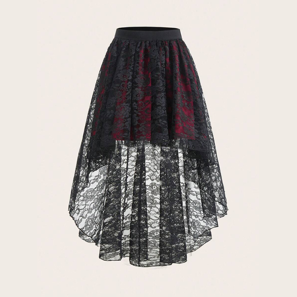 Women'S Fashion Kilt - Plus ขนาด Gothic Elegant ผู้หญิงกระโปรงลูกไม้ด้านหน้าสั้นหลังยาวแฟชั่นไม่สม่ําเสมอ Hem
