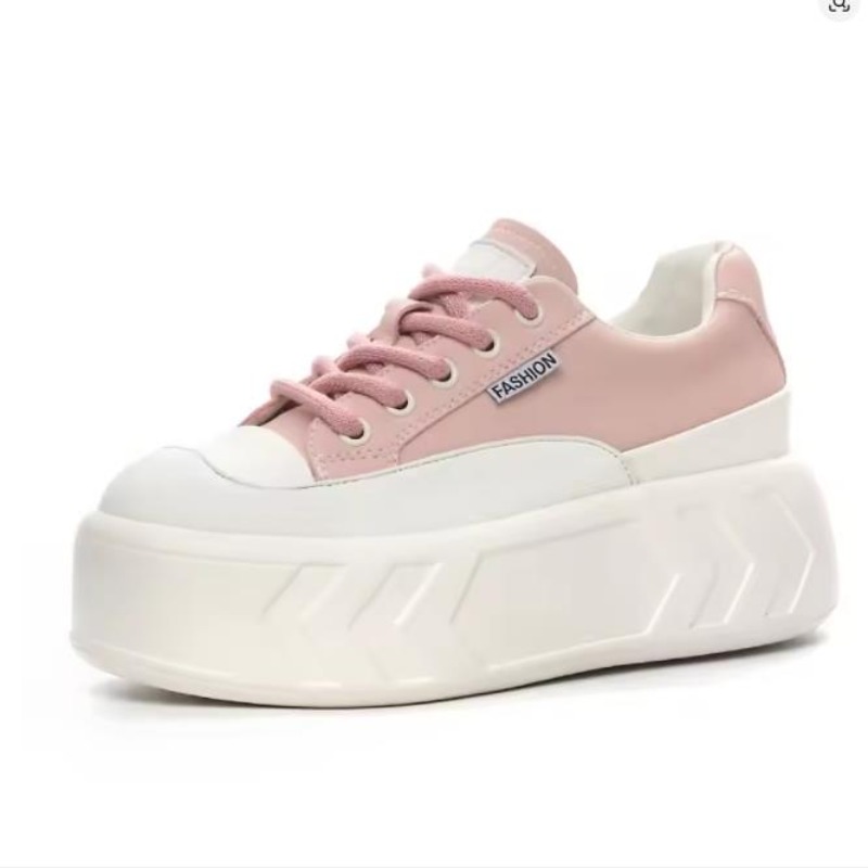 Sneakers Fashion Women - รองเท้าผ้าใบส้นตึกแบบหนา 8 ซม. หนังไมโครไฟเบอร์ สำหรับฤดูใบไม้ผลิและฤดูใบไม้ร่วง รองเท้าลำลองแฟชั่นสำหรับผู้หญิง