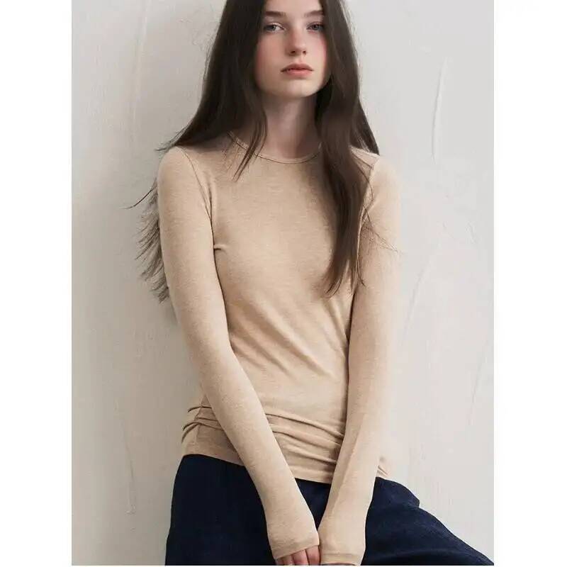 Trend Women Fashion - เสื้อผู้หญิงผสมแคชเมียร์ แขนยาว สำหรับฤดูใบไม้ร่วงและฤดูหนาว เนื้อผ้านุ่ม ยืดหยุ่น ทรงเข้ารูป
