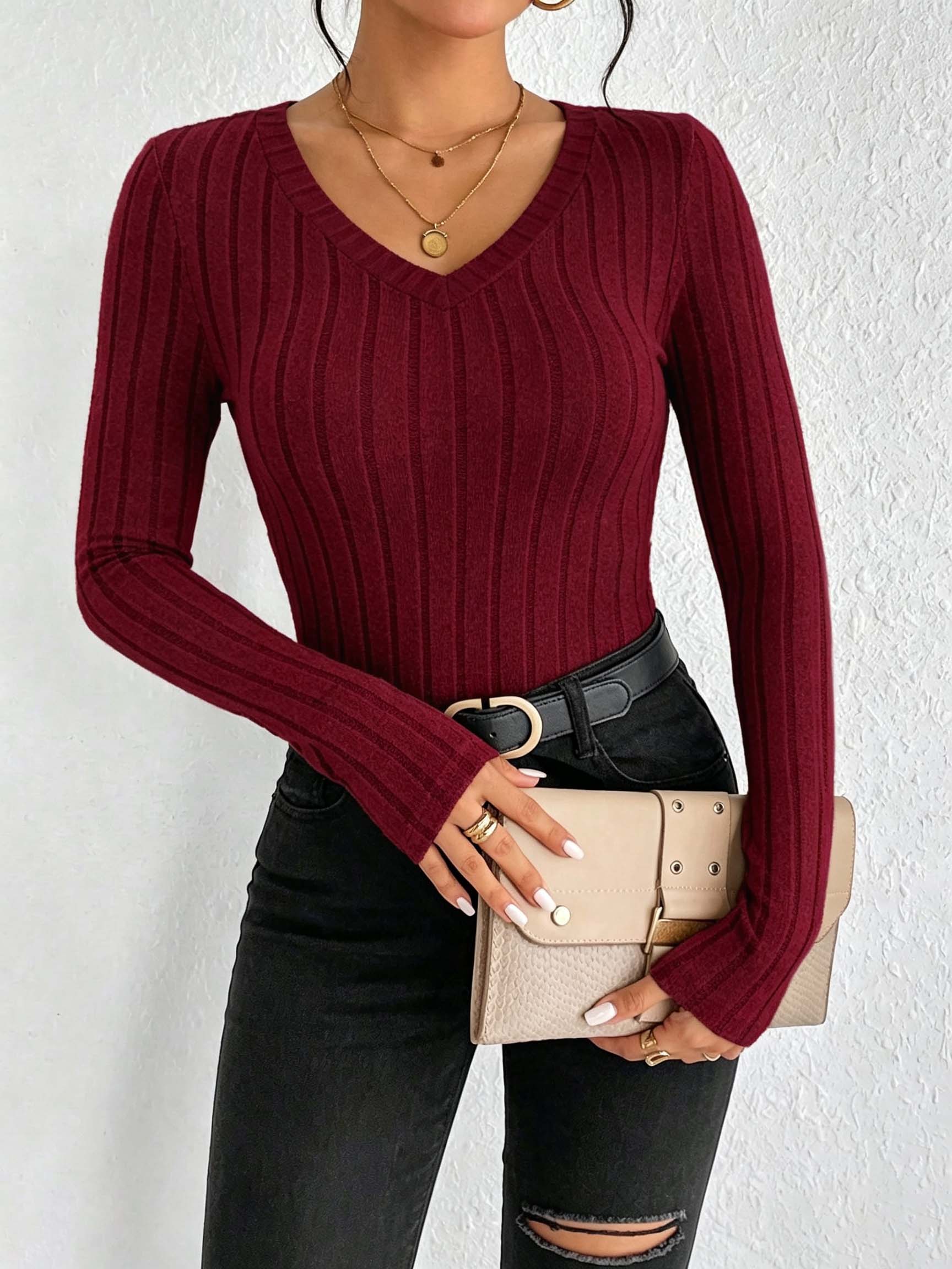 เสื้อผู้หญิงคอวีแบบเรียบ ผ้าถั - Trend Women Fashion บทวิจารณ์และราคา