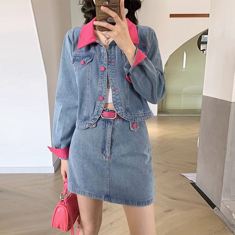 DENIM เสื้อกระโปรงมินิ 2 ชิ้นช - Women'S Fashion Denim Jacket บทวิจารณ์และราคา