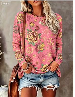 เสื้อยืดแขนยาวผู้หญิง ลายดอกเด - Trend Women Fashion บทวิจารณ์และราคา