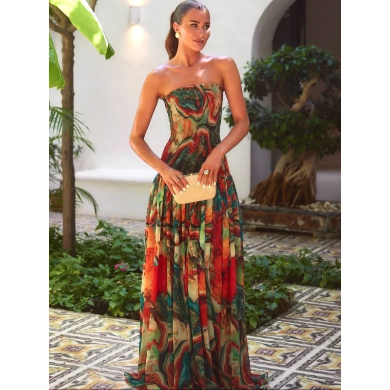 ชุดเดรสจับจีบเอวแบบไม่มีสายรัด - Women Fashion Gown บทวิจารณ์และราคา