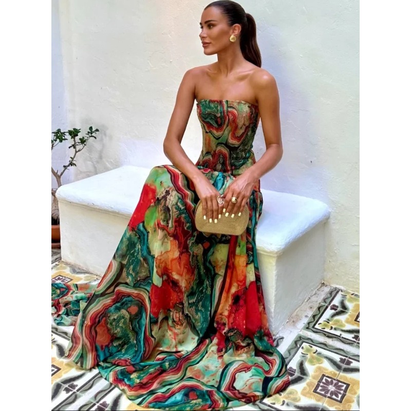 ชุดเดรสจับจีบเอวแบบไม่มีสายรัด - Women Fashion Gown บทวิจารณ์และราคา